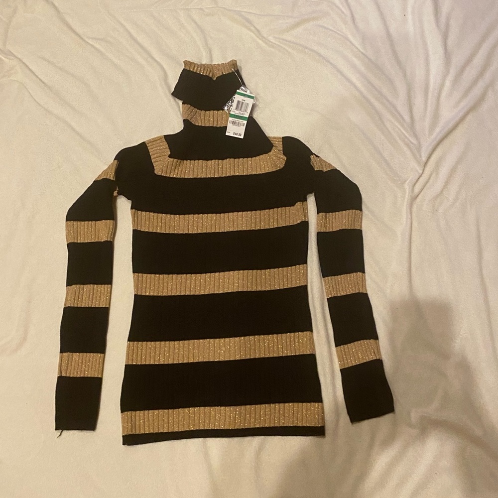NWT, INC brand gold and black turtleneck cotton stretch sweater